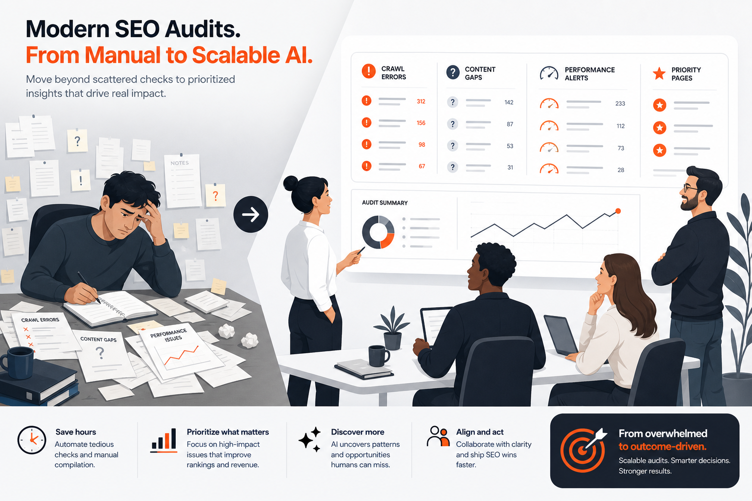 SEO team reviewing a growing list of technical issues beyond the limits of manual audits