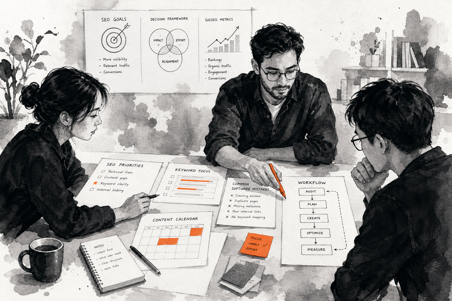 Small team evaluating SEO software for small business without wasting time