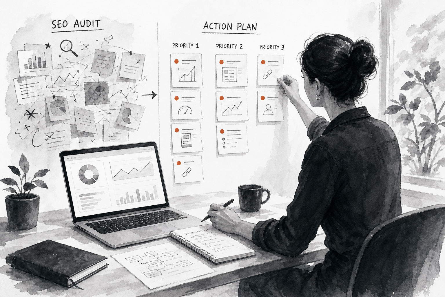 Small business owner turning SEO data into clear tasks with software