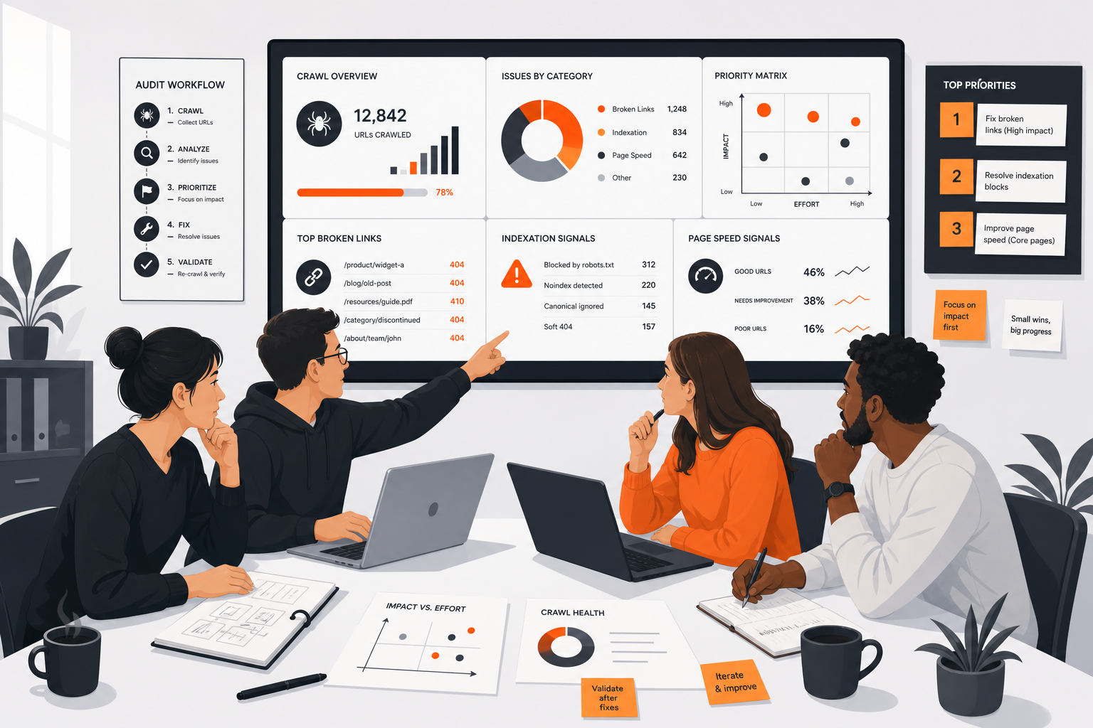 Technical SEO audit tool for small teams workflow illustration