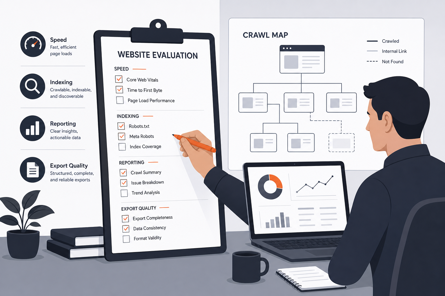 Checklist for testing a technical SEO audit trial before upgrading